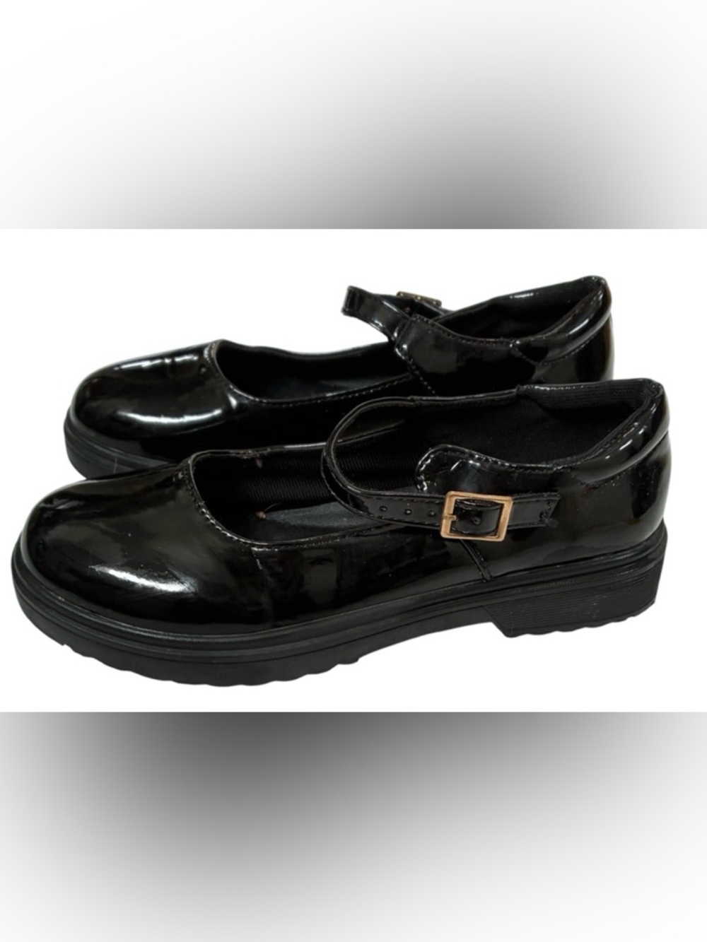 BLACK MARY JANE SHOES WOMEN’S FAUX LEATHER BUCKLE STRAP